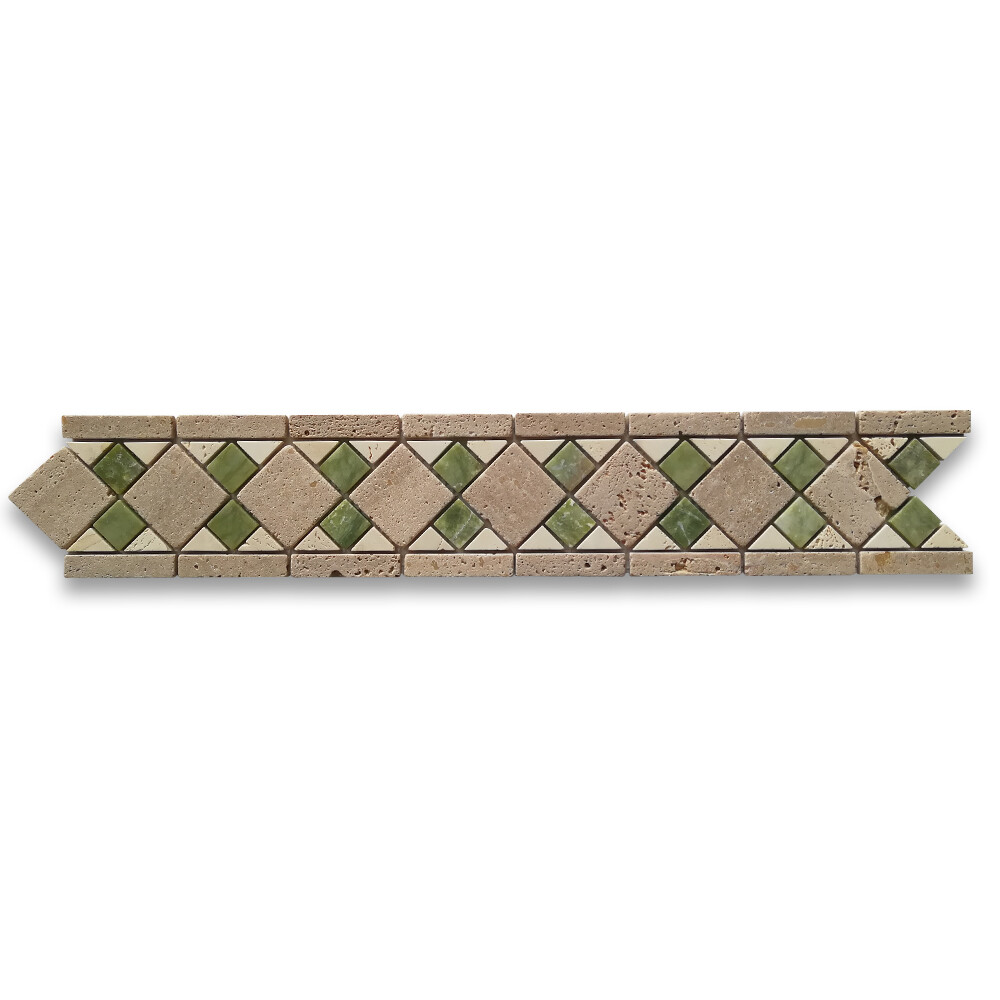 B0092T Marble Mosaic Border Listello Accent Tile Venice Green 4×11.1 Tumbled