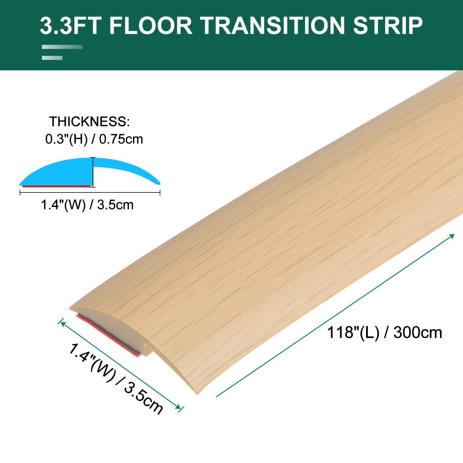 9.84ft PVC Floor Transition Strip Self Adhesive Carpet to Tile Strip Beige