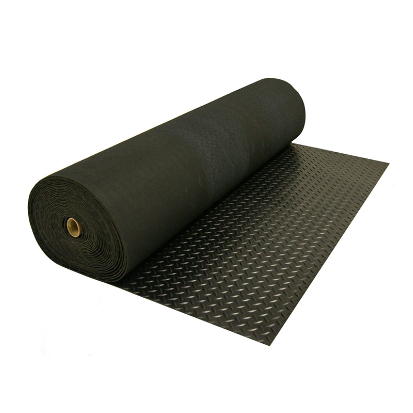 3mm Diamond-Plate Rubber Flooring Rolls 4ft x 7ft Black Non-Slip Commercial