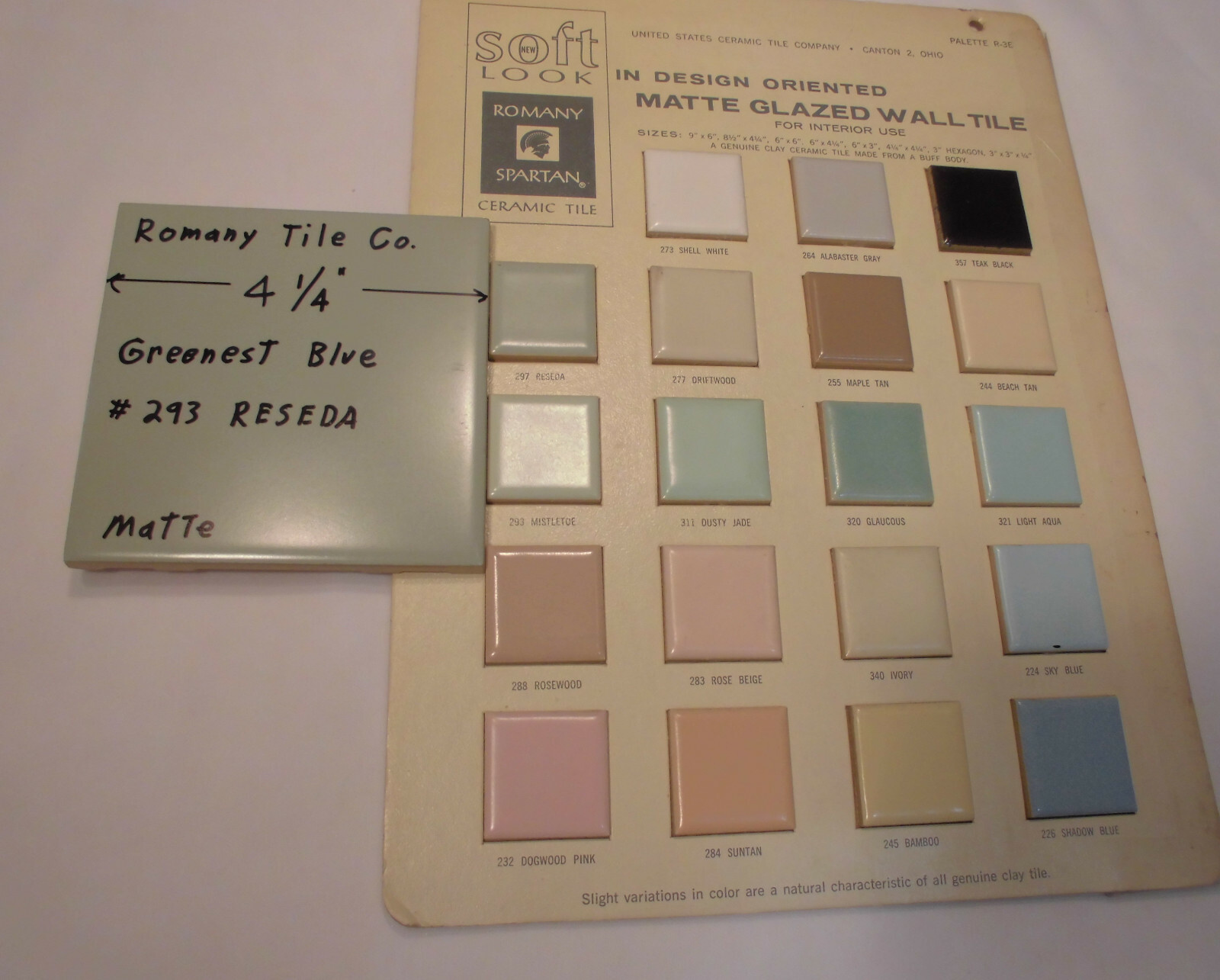 1 pcs. Vintage *Greenest Blue* Ceramic Tile…4-1/4″ Matte Finish by Romany NOS
