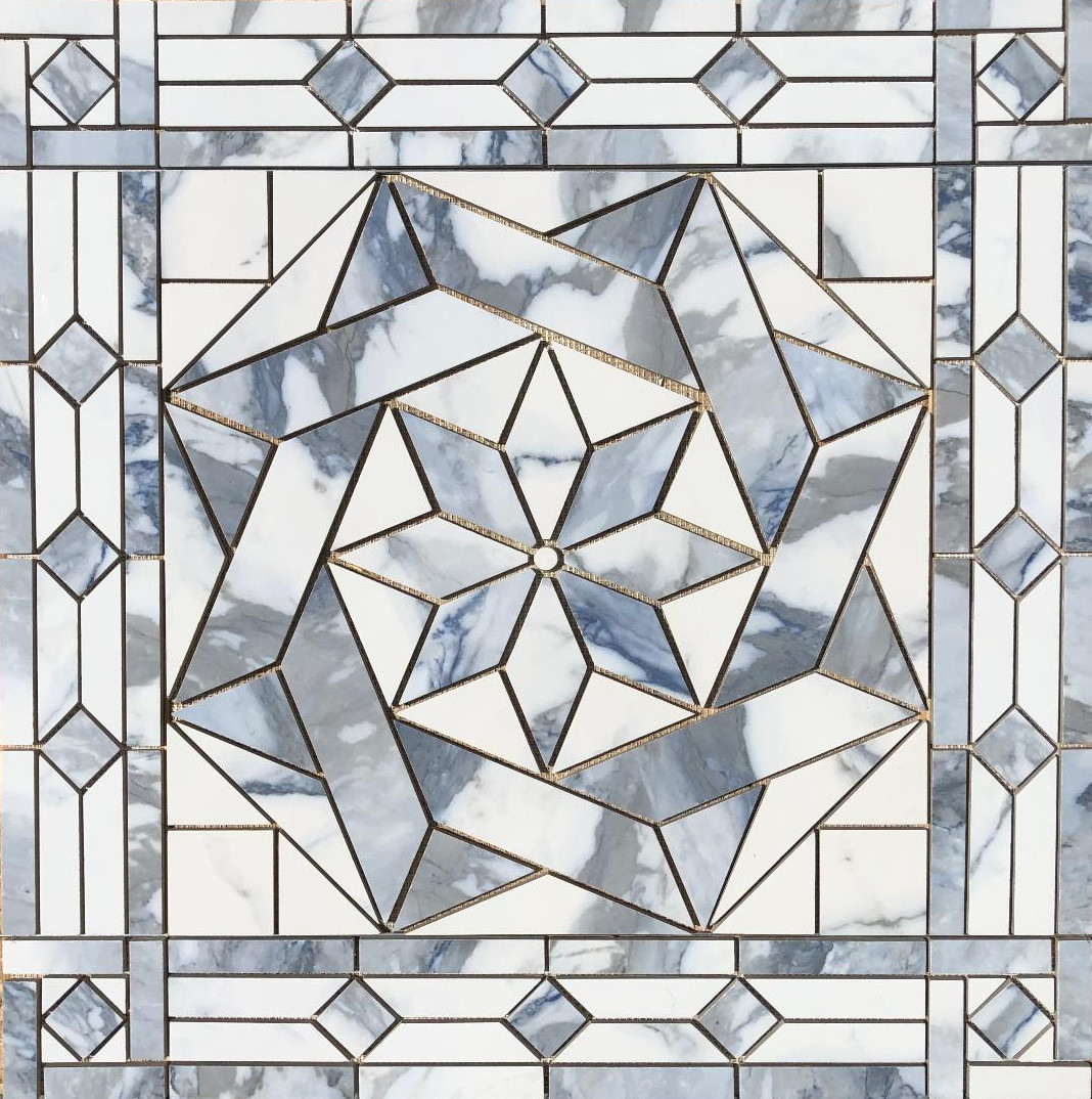 32″ x 32″ Tile Medallion – Happy Floors Crash Blue tile series (POLISHED)
