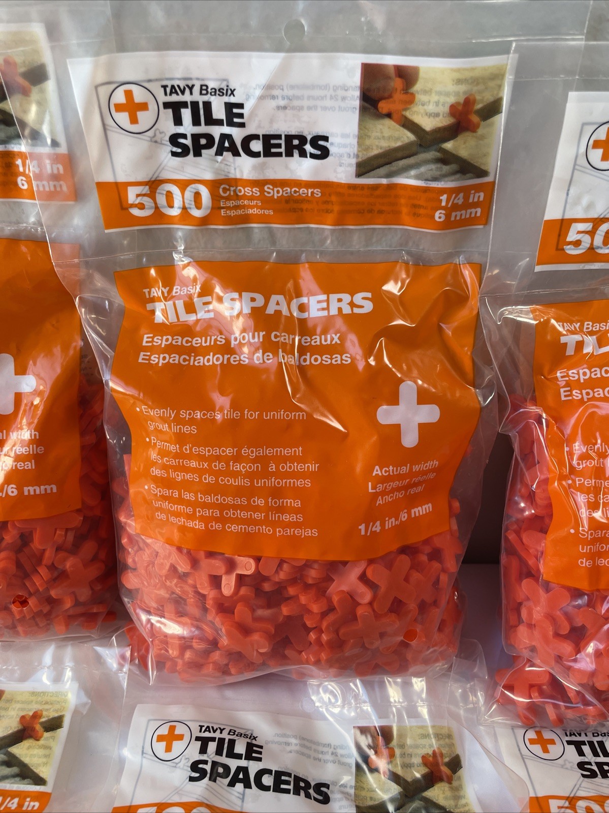 Tavy Basix | Cross Tile Spacers | 1/4in- 6mm | 500 Pc. Pack | New Lot of 8 Bags