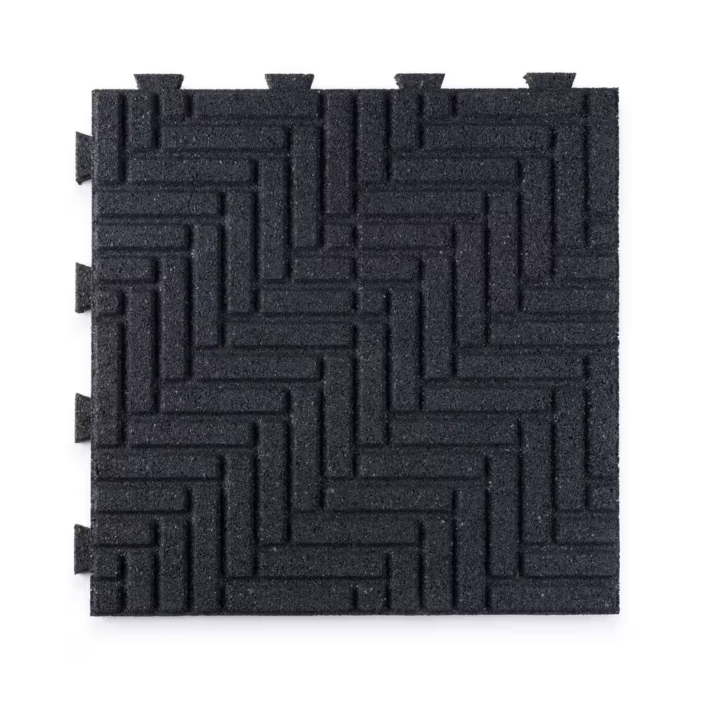 16 In. X 16 In. X 5/8 In. Gray Herringbone Smartloc Rubber Paver (9-Pack)
