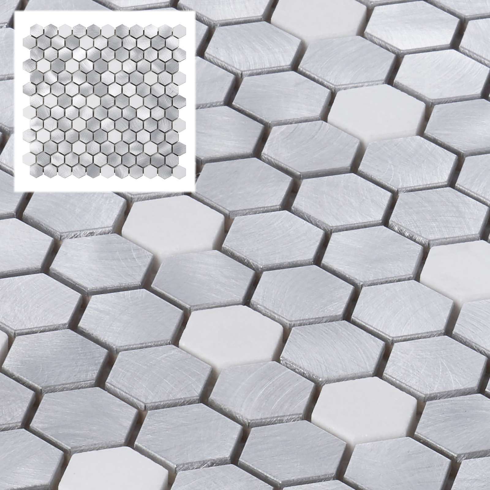 White Marble Aluminum Metal 1″ Hexagon Mosaic Tile Kitchen Backsplash Wall Tiles