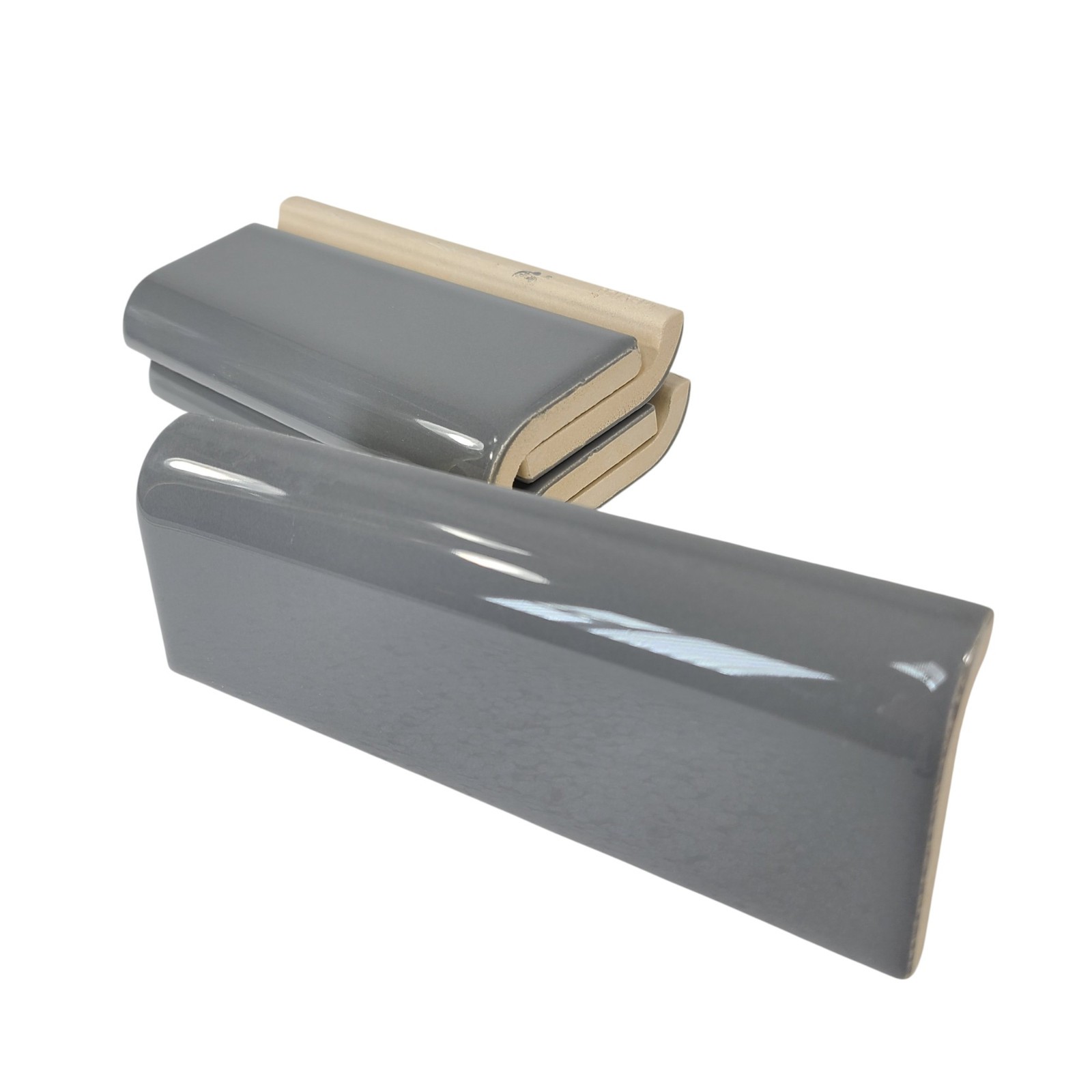Suede Gray Ceramic Tile Mudcap Subway Trim Mud Cap Grey Mid Century Modern Retro