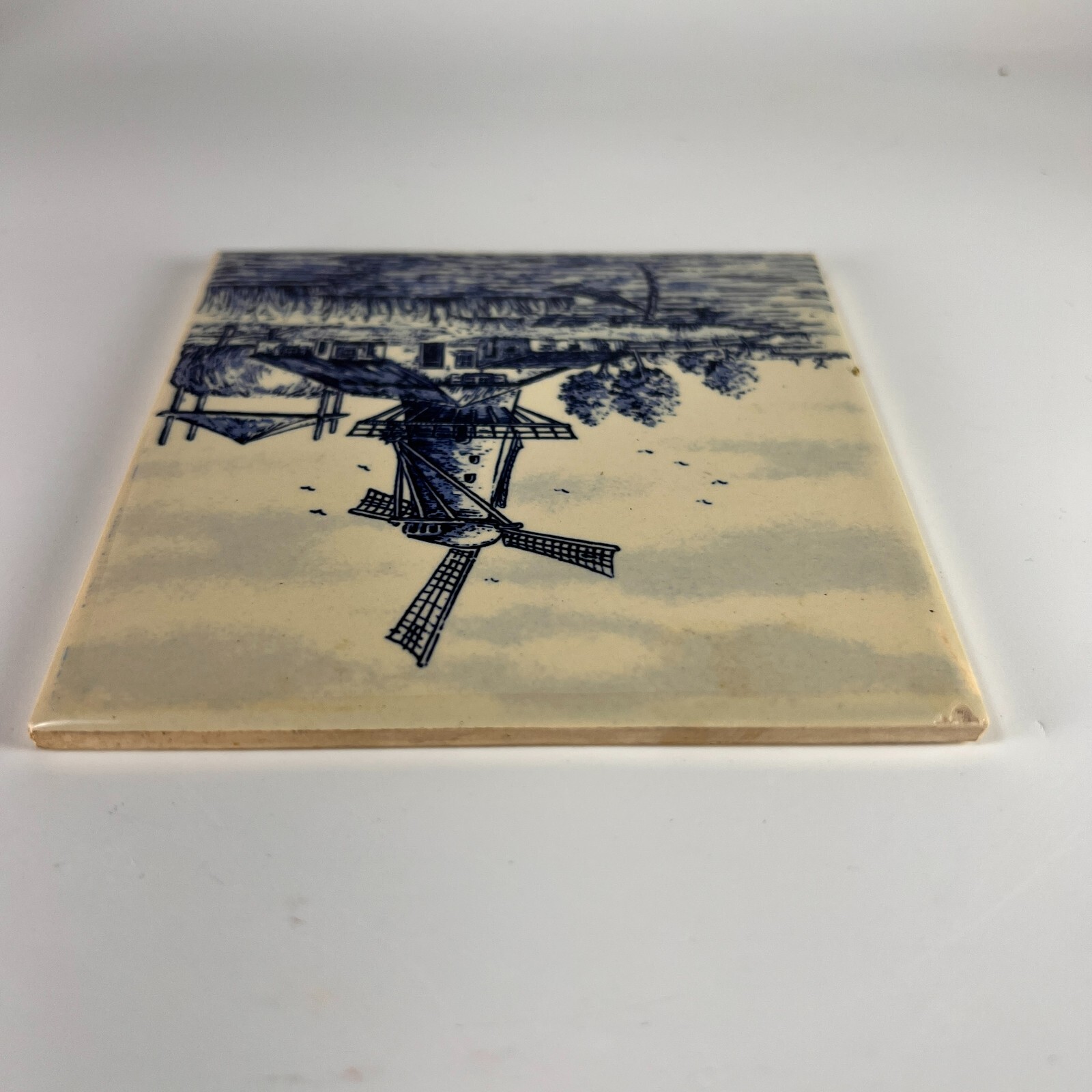 Vtg Villeroy & Boch Joa Tile Delft Blue Hand Painted Dutch Windmill