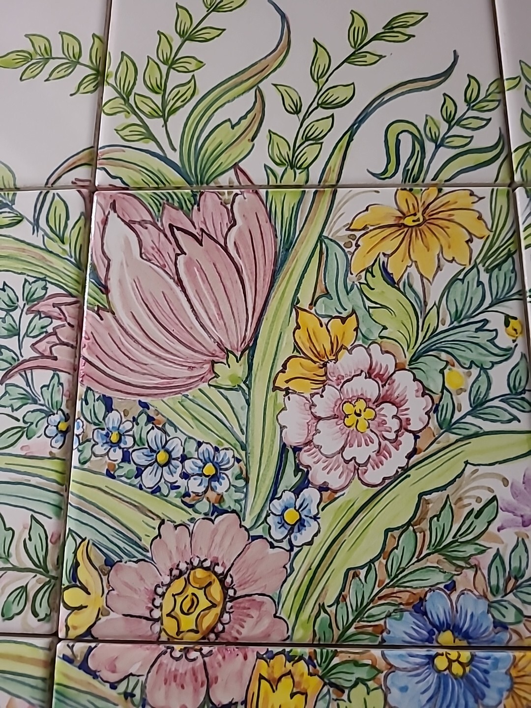 Hand Painted Tile Mural Floral 18″x24″