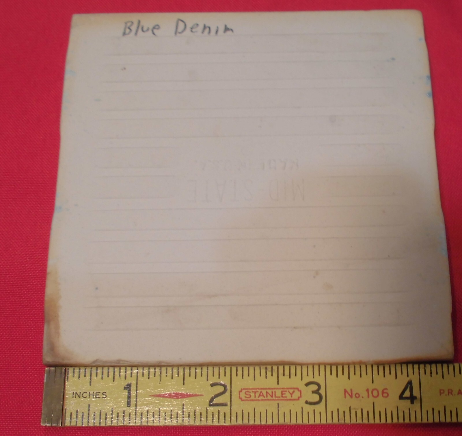 1 pc. Blue Denim: Matte Ceramic Bullnose Tile 4-3/8″ by Mid-State Co. NOS