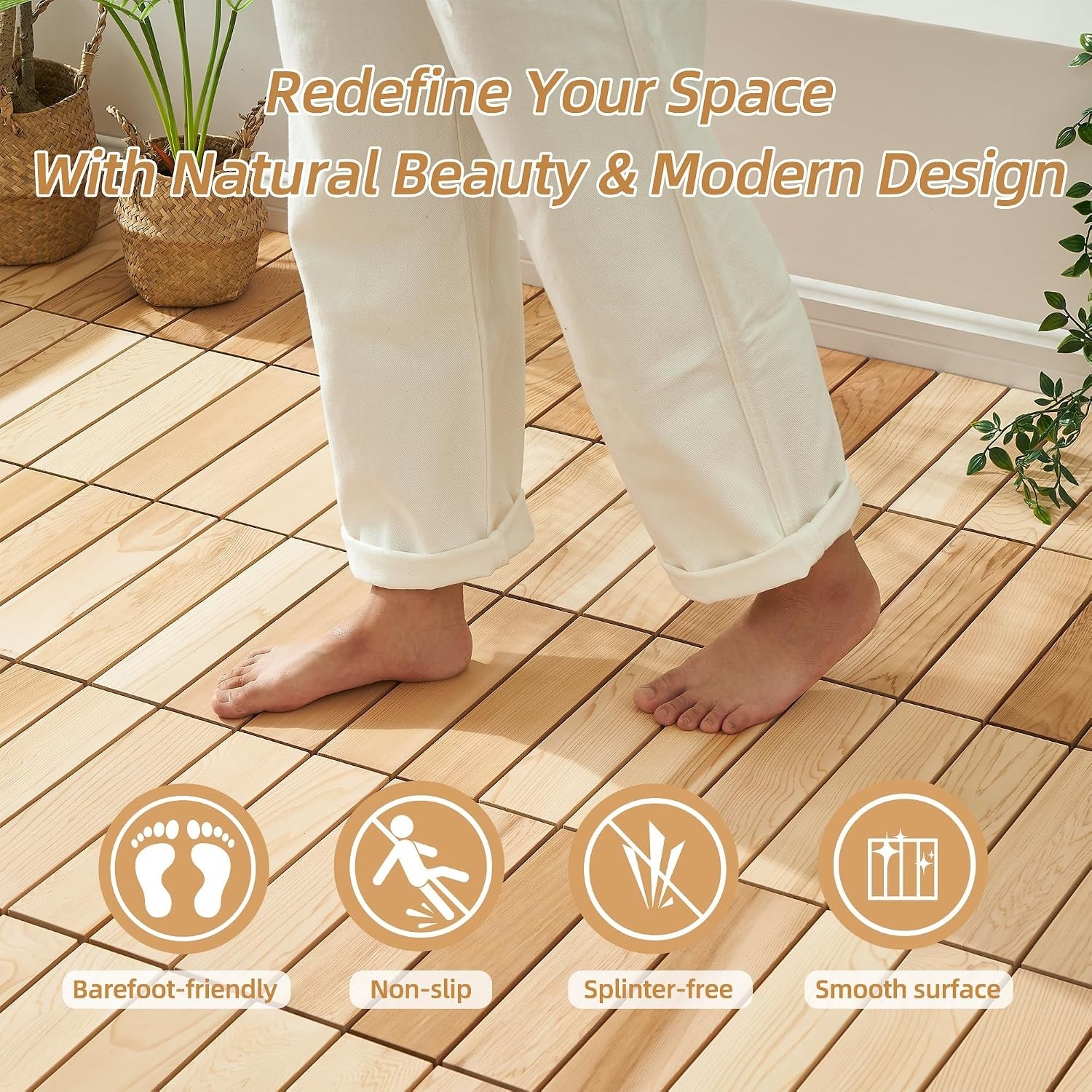Comfortable Cedar Interlocking Floor Tiles – 10 Pcs for Saunas & Outdoor Spaces