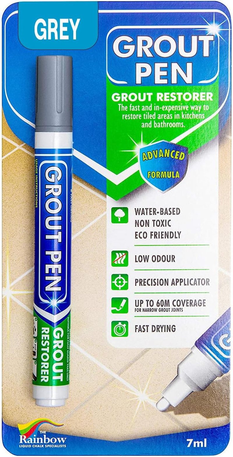 Grout Pen Grey Tile Grout Paint Marker Restorer – Wide 15Mm Tip (20Ml) | Waterpr