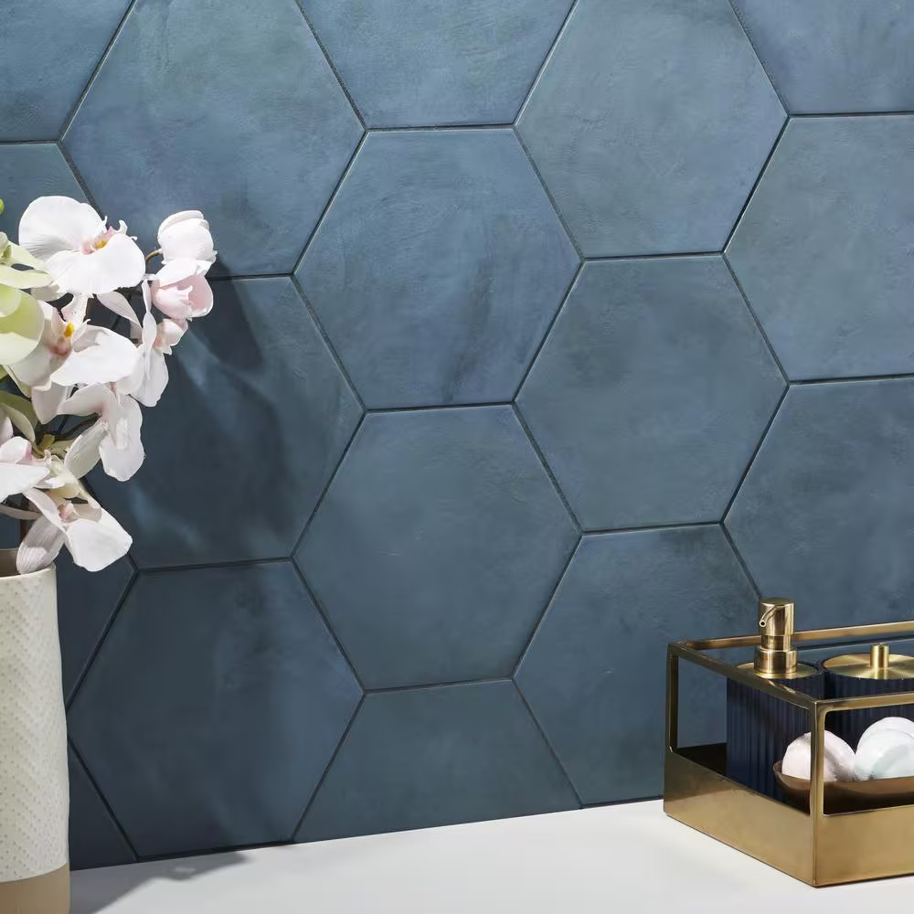 Dash Blue Ocean 8.5 In. X 9.84 In. Matte Hexagon Porcelain Floor and Wall Tile (