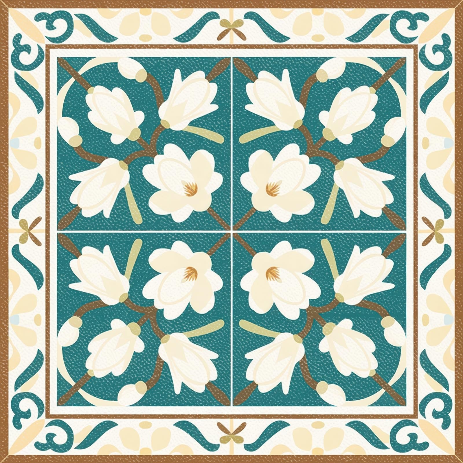 10PCS 12×12 Inch Magnolia Flower Floor Tiles Peel and Stick Removable Self Ad…