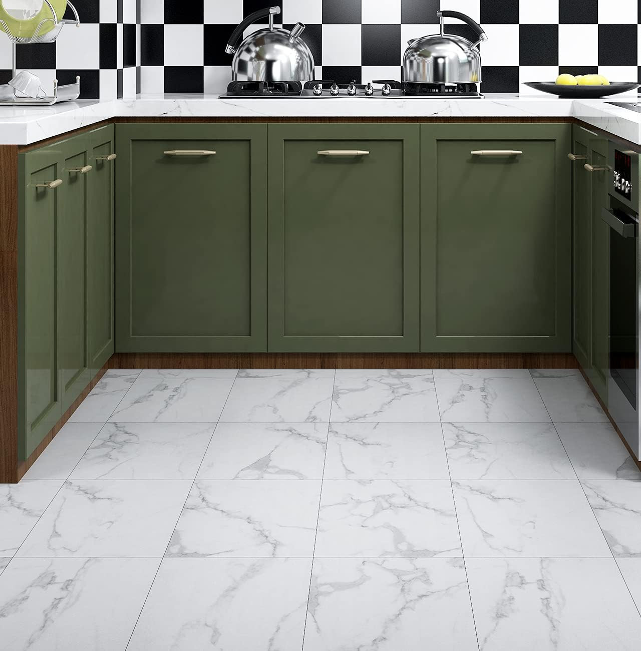 Carrara Marble Peel and Stick Floor Tile Bathroom Waterproof Floor Tiles White M