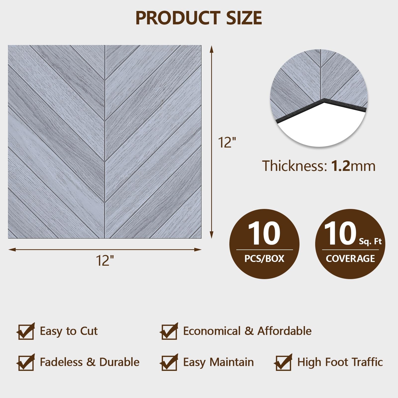 Peel and Stick Floor Tile, 10-Pack 12″ x 12″ Herringbone Wood Look Waterproof…