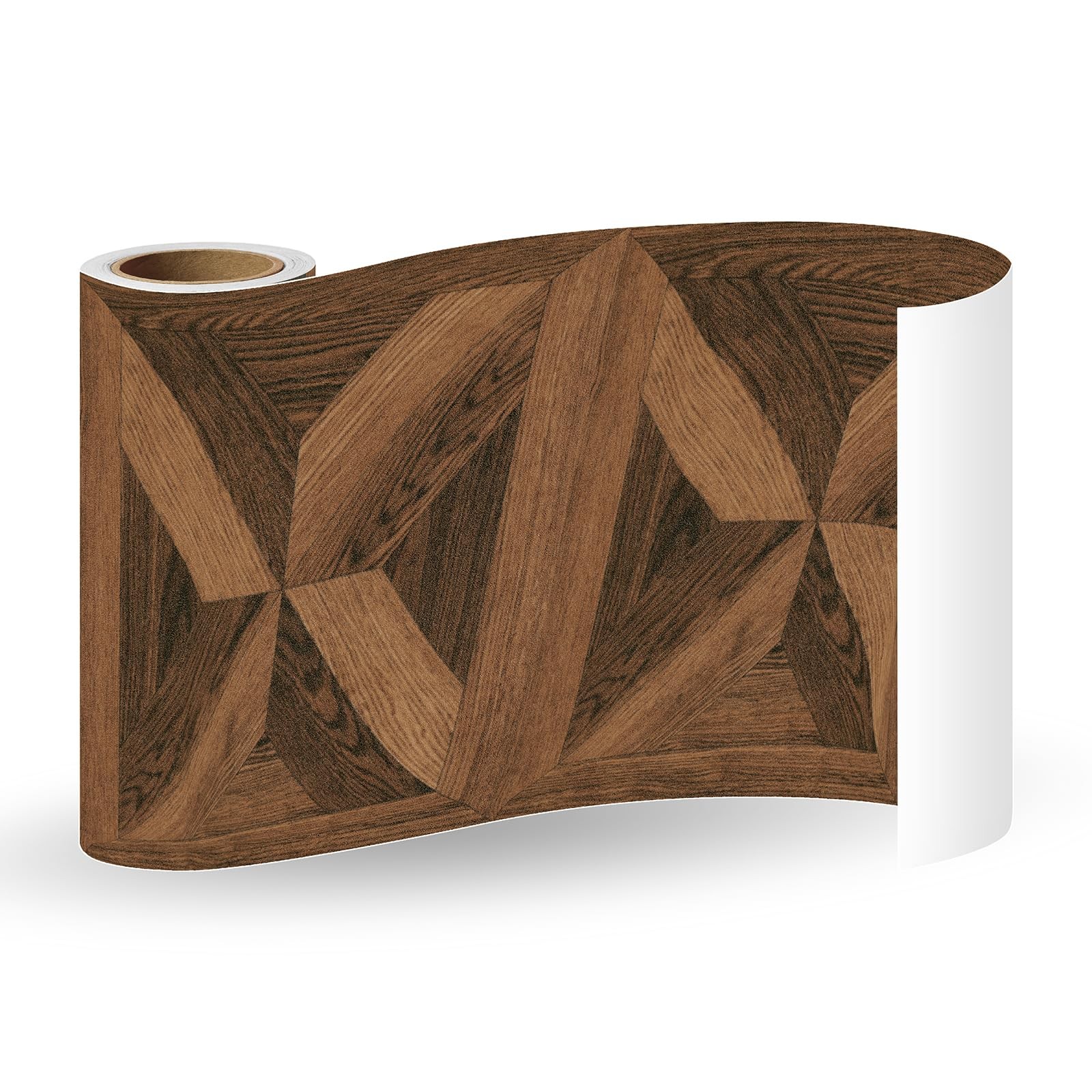 Brown Wood Look Peel and Stick Vinyl Flooring Roll Geometric Parquet Floor Co…