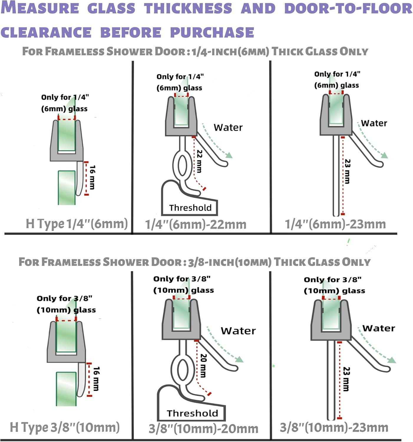 4-Pack Frameless Shower Door Side Seal H Type 3/8''(10mm), Clear