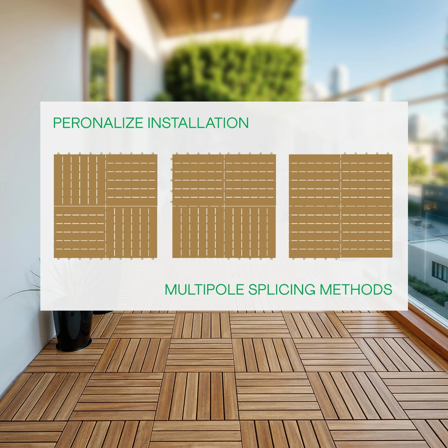 Idzo Interlocking Deck Tiles 9.6 SQFT – 10PCS Waterproof Acacia Wood Golden