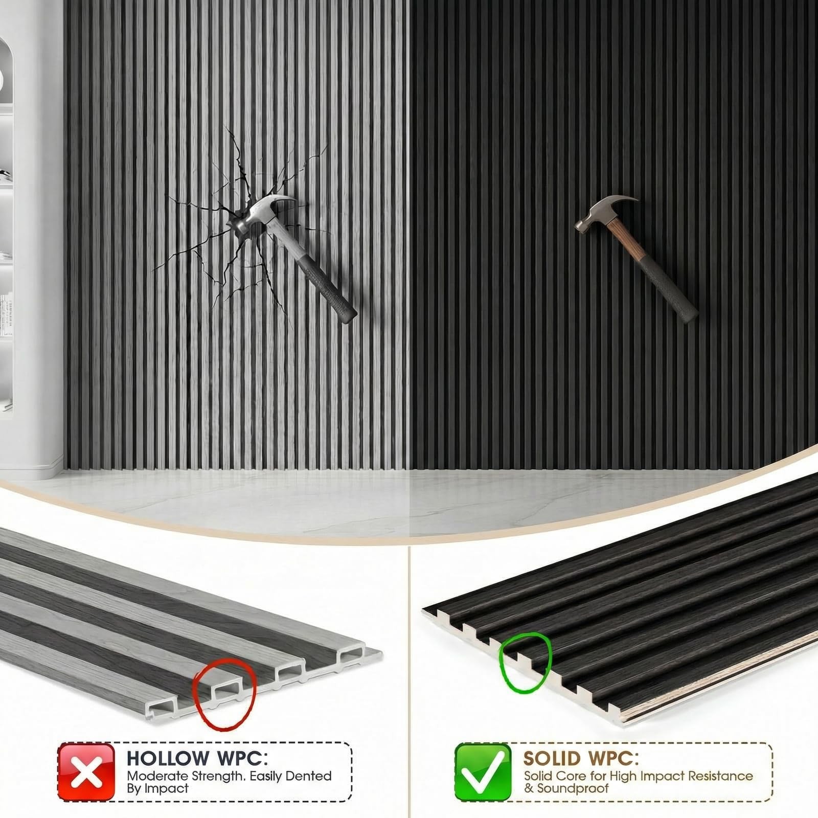 WPC Acoustic Slat Wall Panels 16-Pack 47.2” x 6”, Accent 3D Wall Panel for …