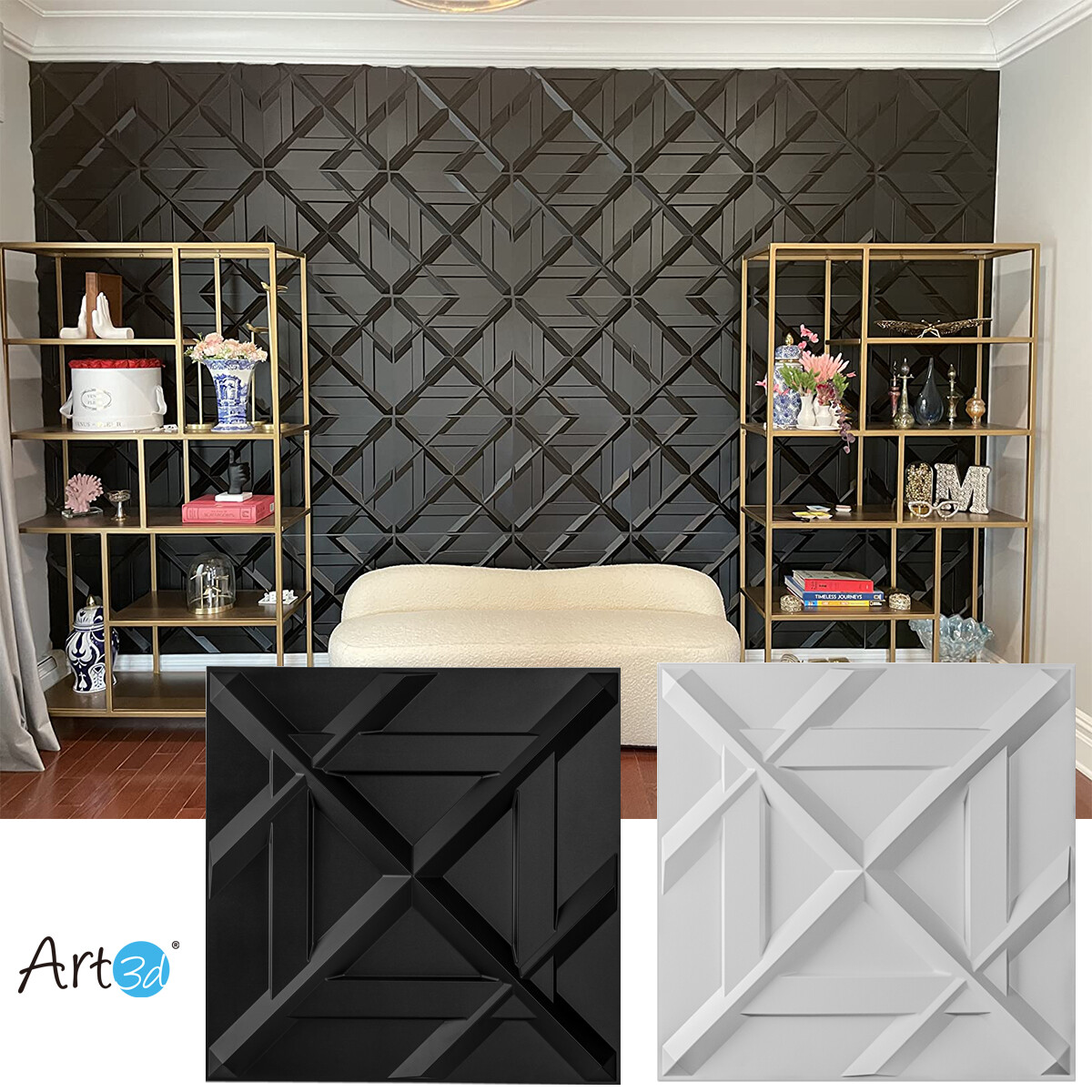 Art3d 12-Pack 19.7″x19.7″ PVC 3D Wall Panel, Decorative Wall Tile,32 sq. ft./Box