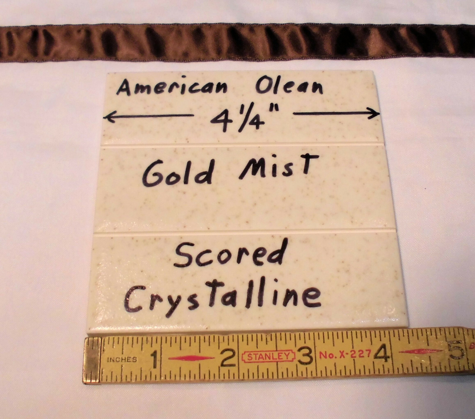 2 Ceramic Tiles *Gold Mist* Scored 3rd; Crystalline by American Olean 4-1/4″ NOS