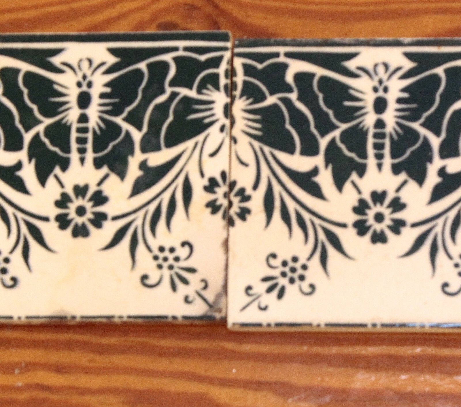 Antique Saint Armand Nord & Hamage Art Nouveau Butterfly Tile Fireplace Frame