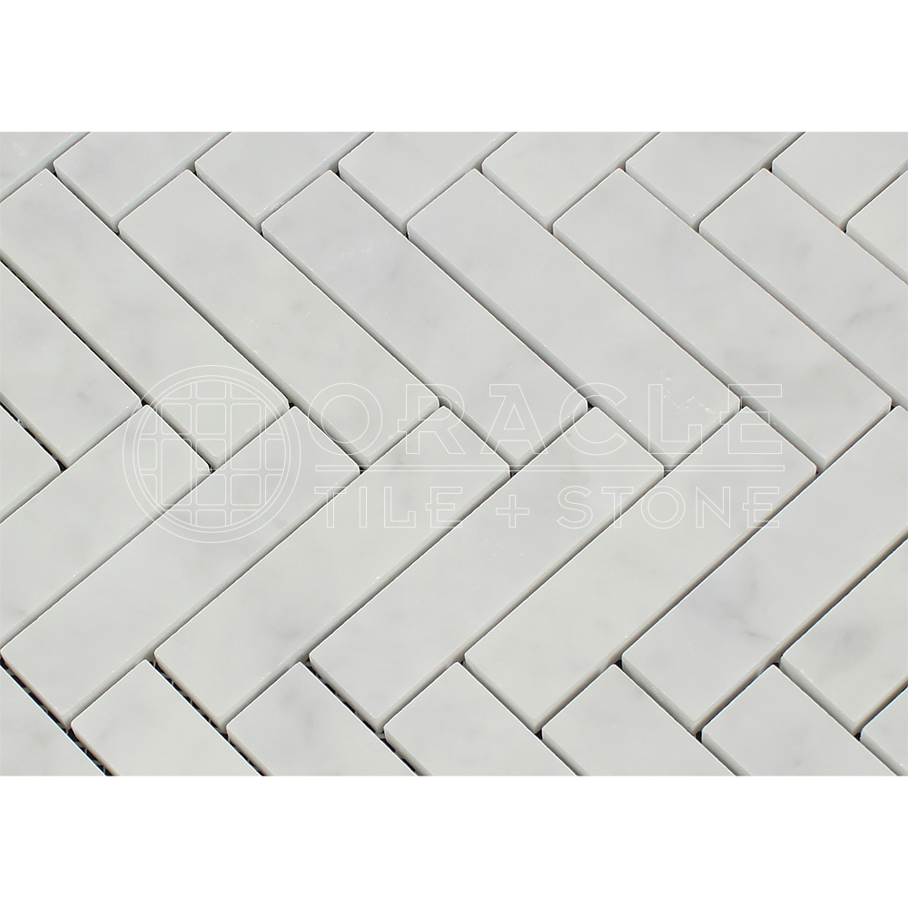Carrara White Italian (Bianco Carrara) Marble 1 X 4 Herringbone Mosaic Tile