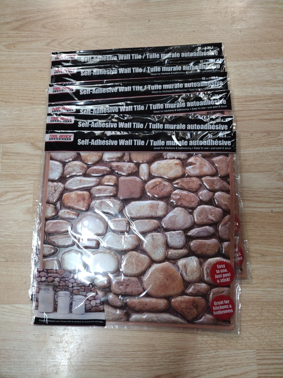 Six Tool Bench Hardware Self-Adhesive River Rock 12 Inch Wall Tiles