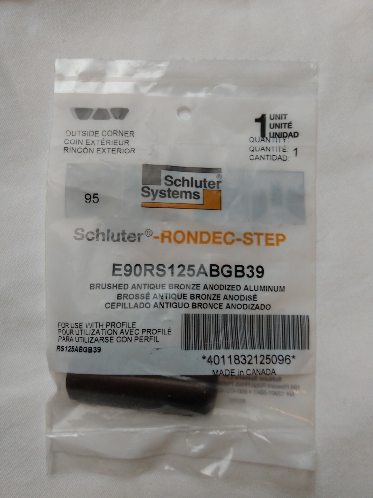 Schluter Rondec-Step E90RS125ABGB39 Brushed Antique Bronze Outside Corner