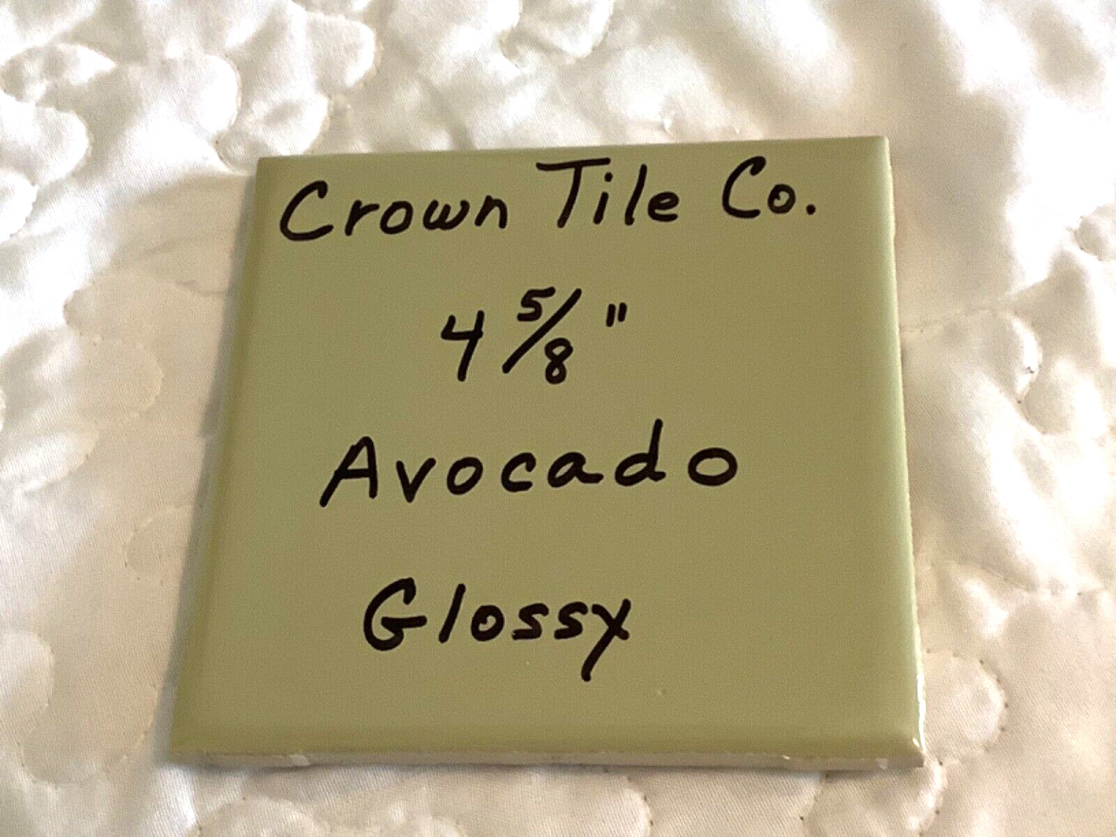 Ceramic Tile ‘Avocado-Green’ 4-5/8” Glossy (1) by Crown Tile Co.; Cleaned Used