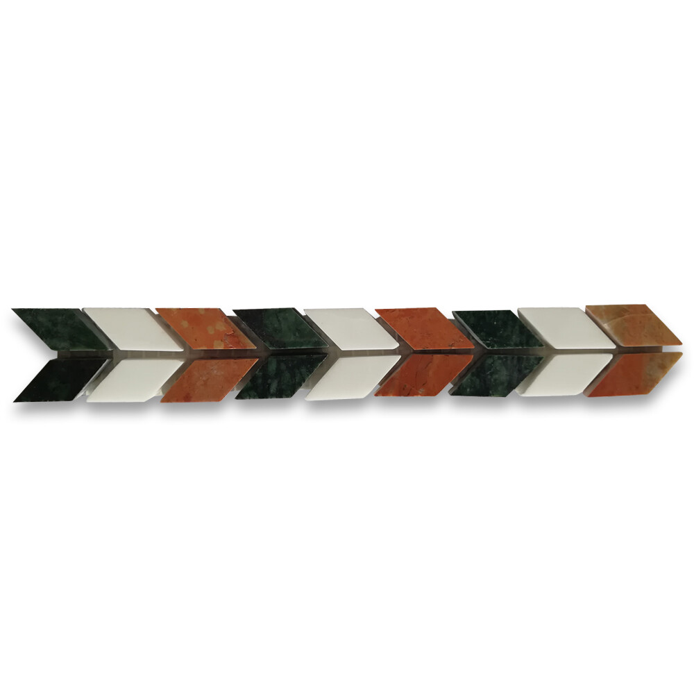 B0003P Marble Mosaic Border Listello Accent Tile Arrow Rojo 1.2×8.3 Polished