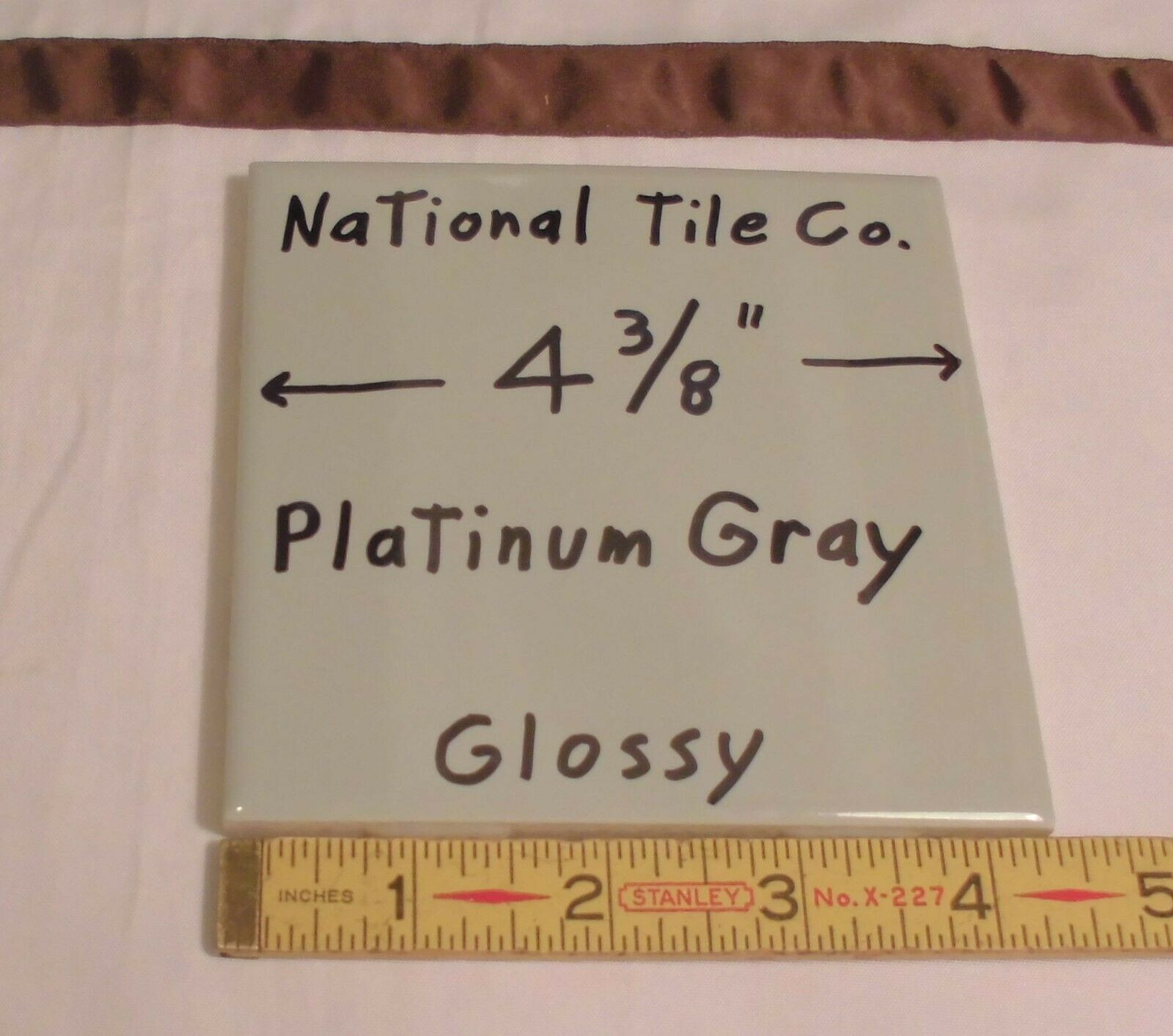 6 pcs. Vintage *Slate Gray-Platinum Gray* Glossy Ceramic 4-3/8″ National Tile Co