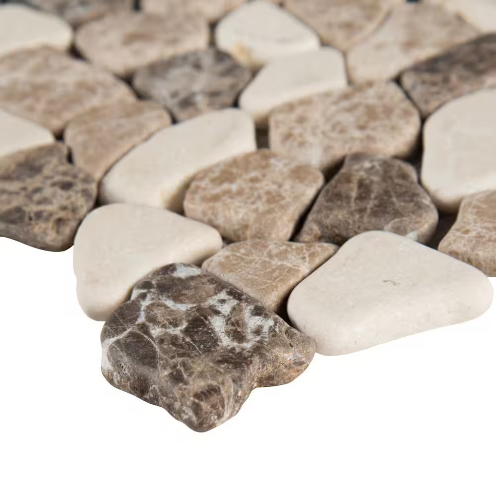 Mix Marble Pebbles 12 In. X 12 In. X 0.38 In. Tumbled Marble Mesh-Mounted Mosaic