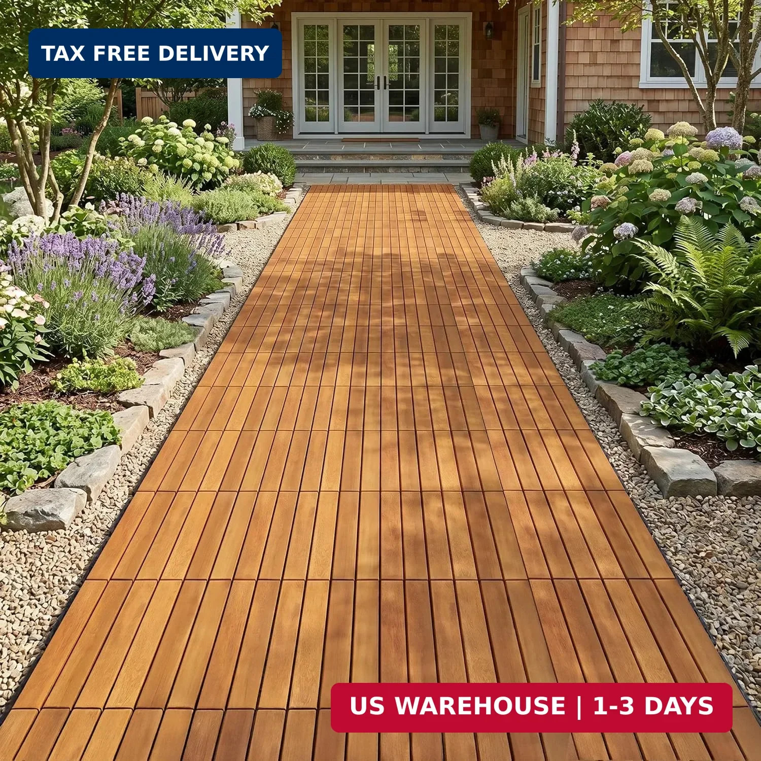 Tranquillo Interlocking Deck Tiles 12″x12″, Acacia Wood Patio Tiles, Waterproof