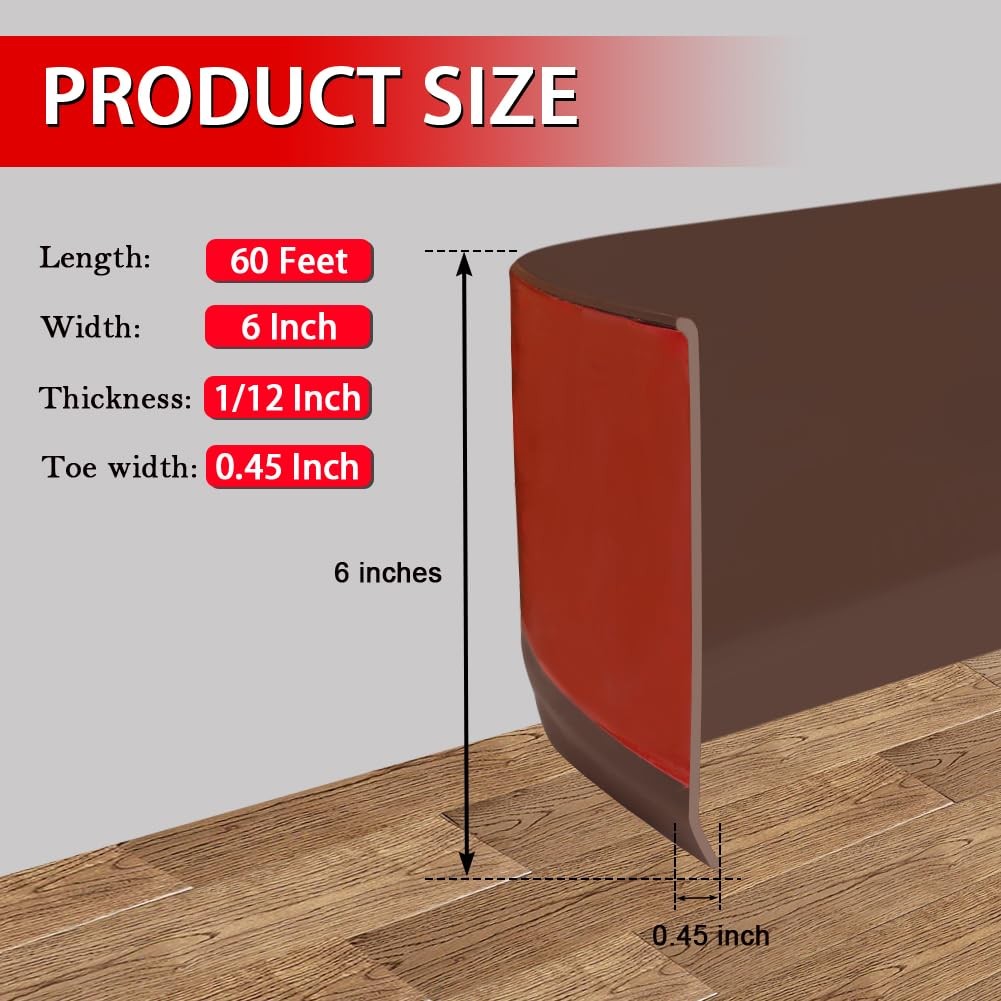 Vinyl Wall Base Baseboard Molding Trim 6″ Flexible Self Adhesive Rubber Wall …