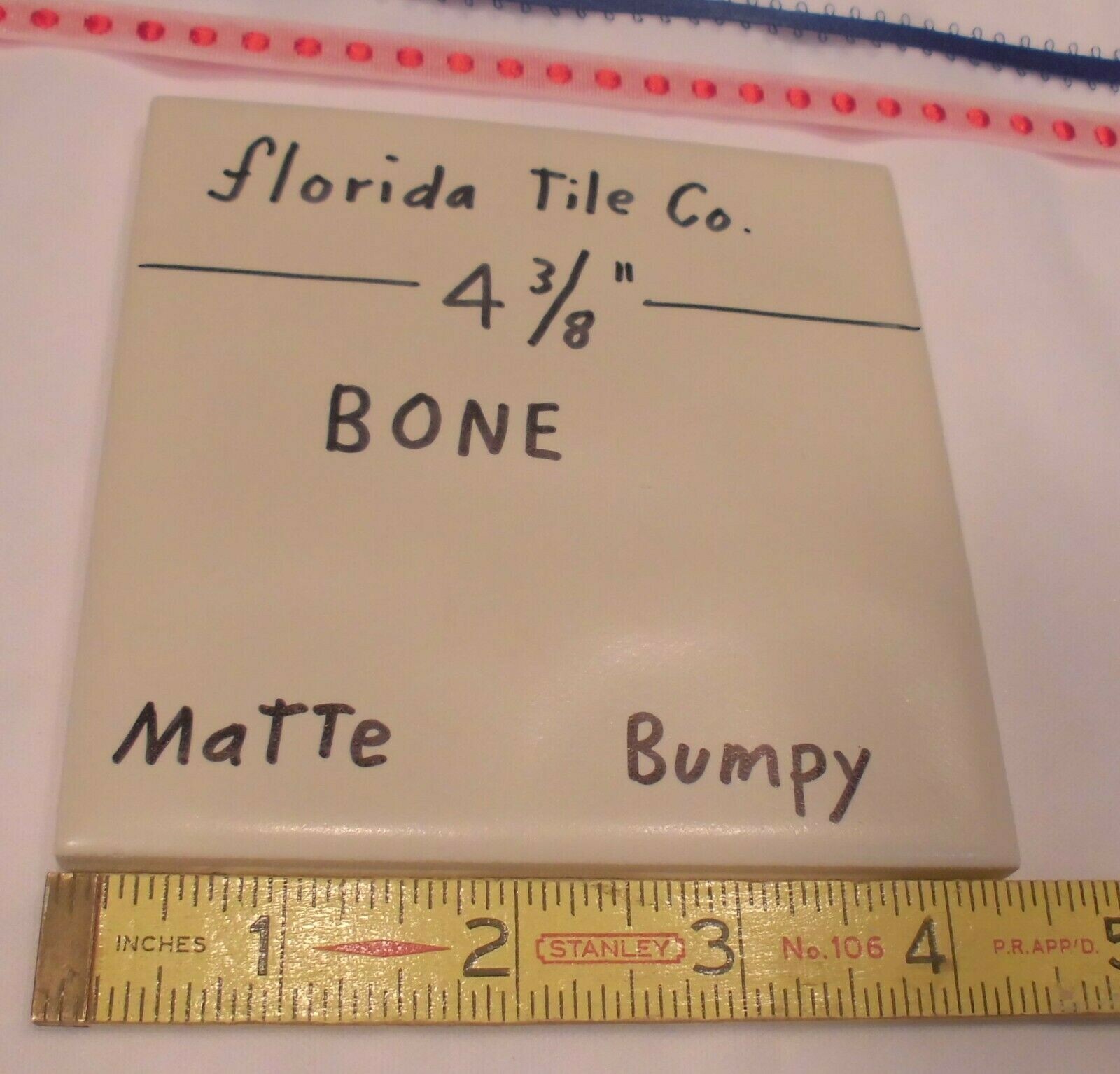 1 pc. Bone: Bumpy Matte Ceramic Tile 4-3/8″ by Florida: Big Thumb Prints, New