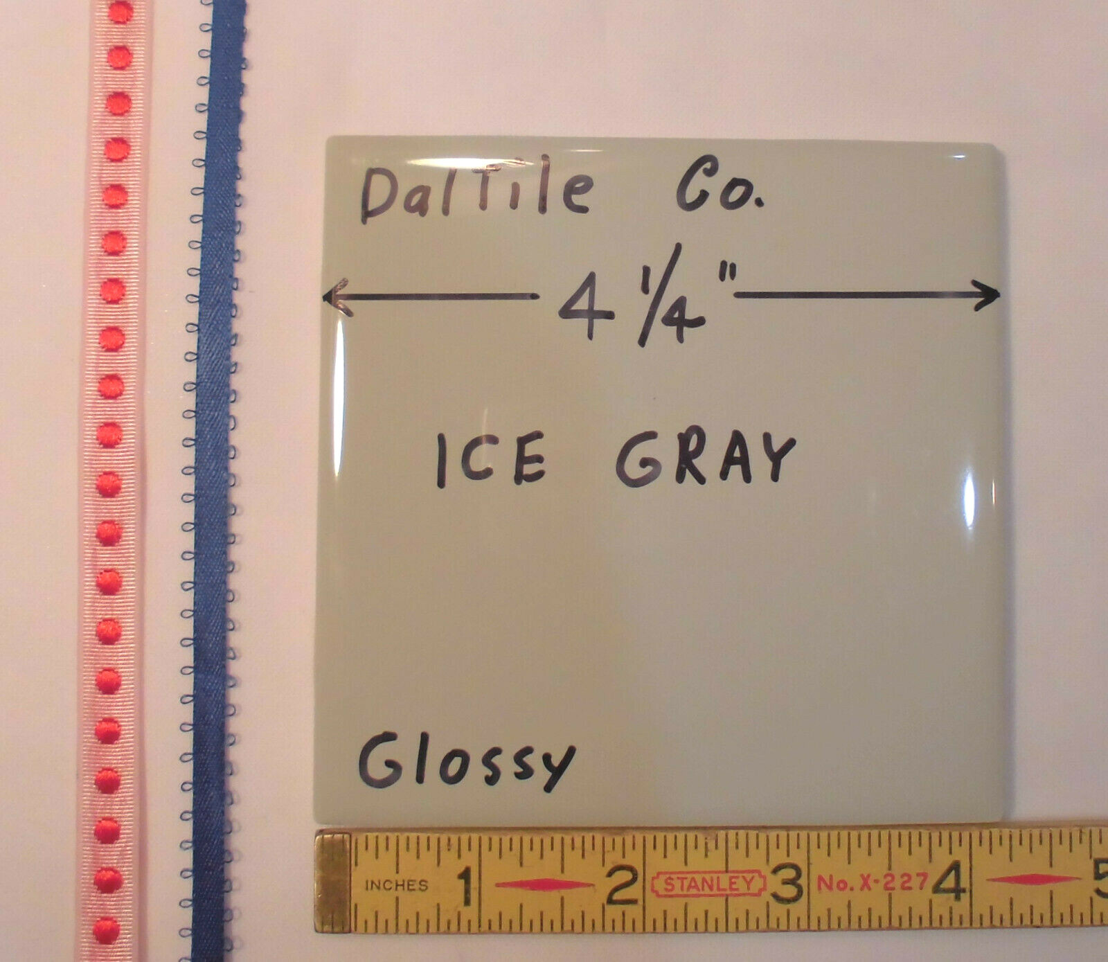 1 pc. Ice Gray: Glossy Ceramic Tile by Daltile; 4-1/4″ Discontinued Color #K176