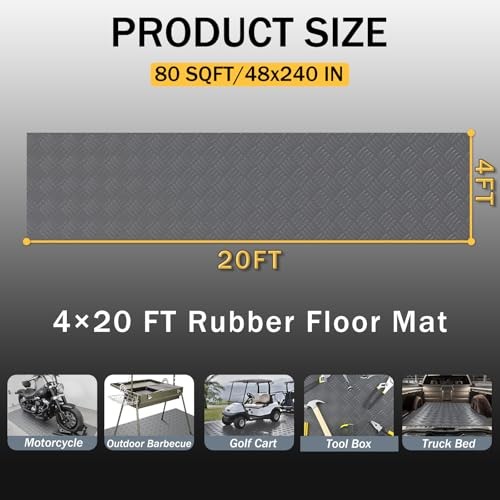 4×20 FT Garage Floor Mat, 2mm Thickened Ribbed Diamond Plate | Non-Slip