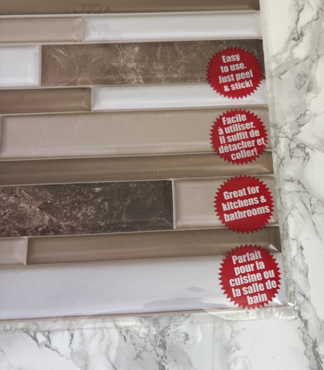 10 Packs Plastic Wall Tile Peel & Stick Brown & White Tool Bench Mosaic 12″x12″