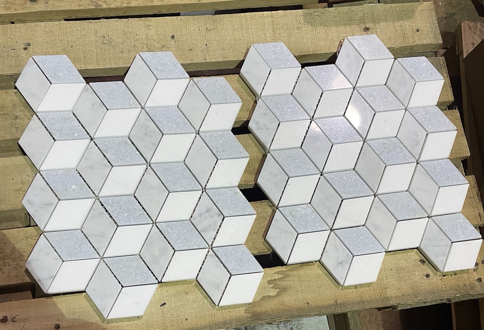 20 SF -Rhombus 2″ Thassos White Carrara Blue Celeste Polished Marble Tile Mosaic