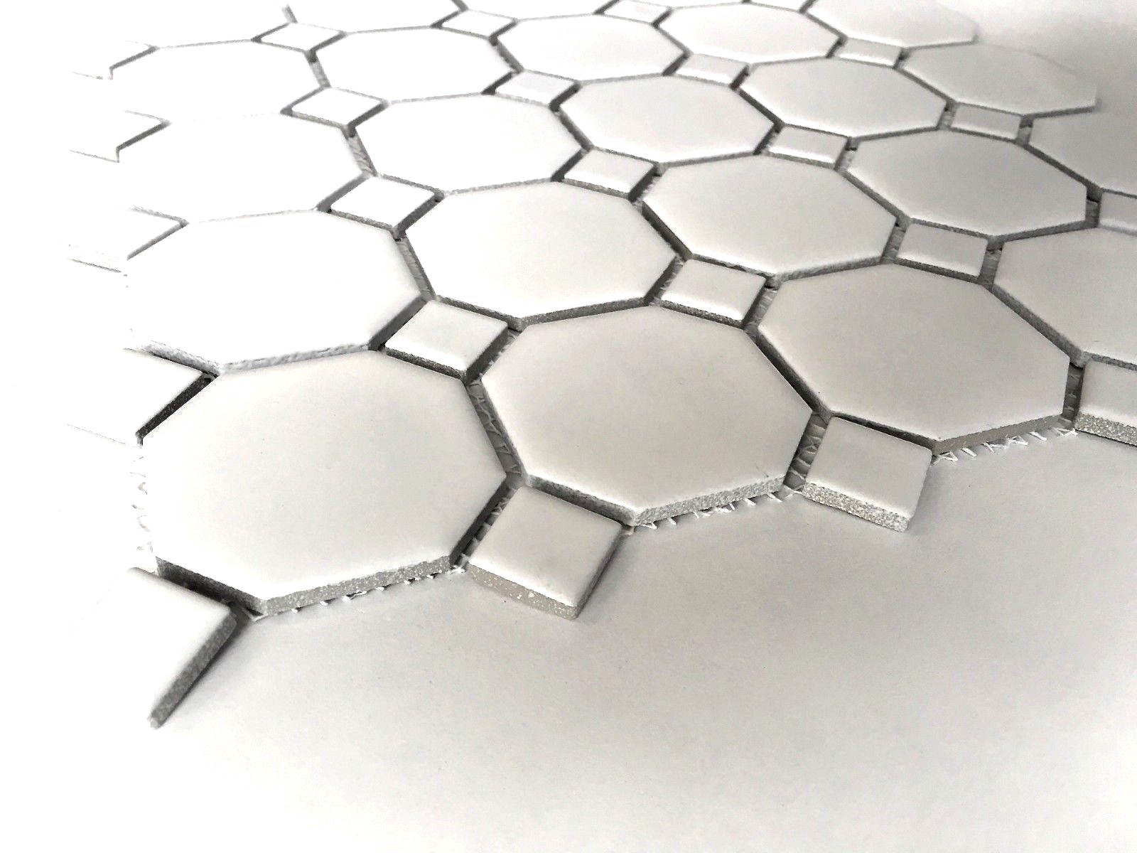 Octagon 2″ Retro Porcelain White Matte Floor and Wall Mosaic Tile, 11.5×11.5