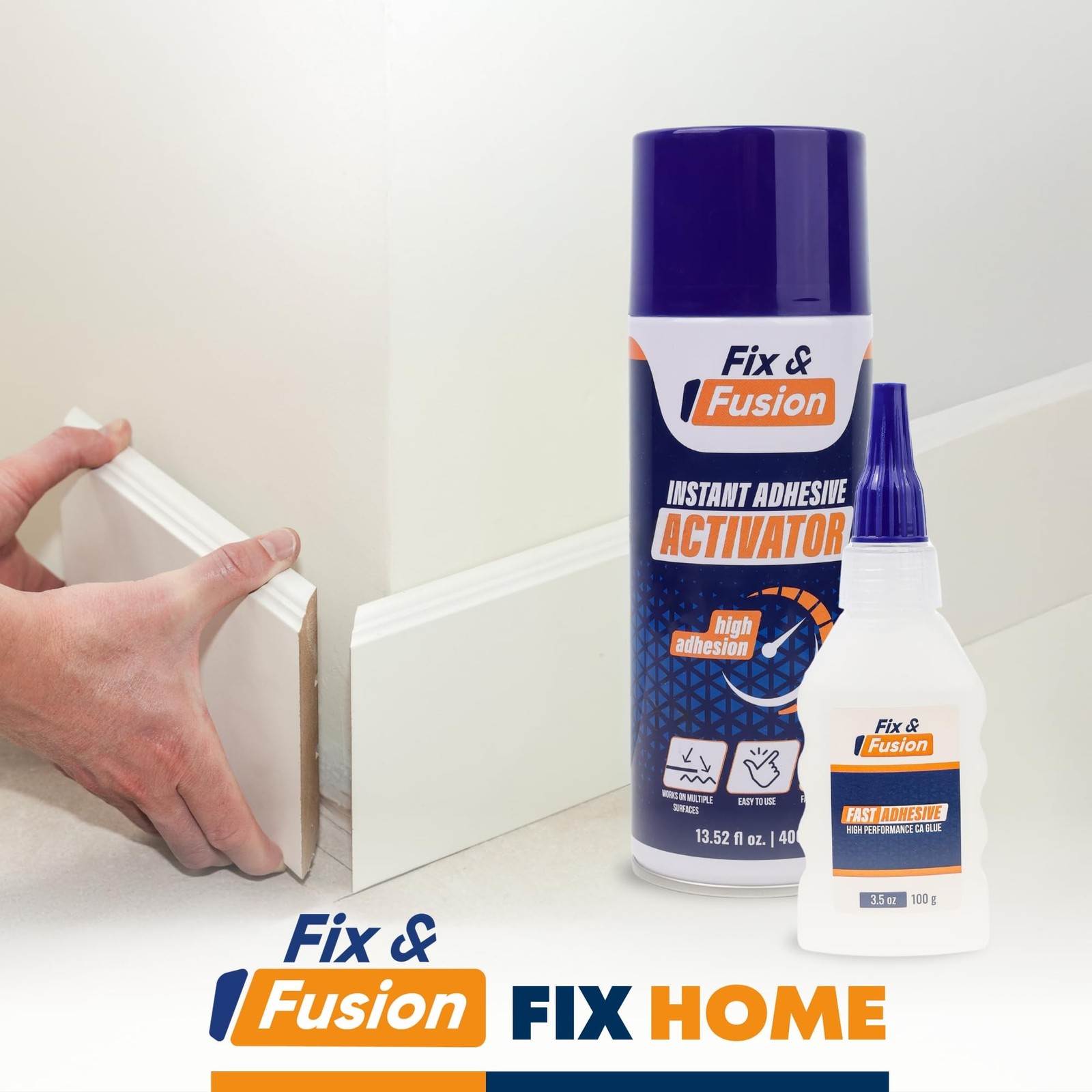 FIX & FUSION Ca Super Glue (3.5 Oz) with Activator Spray (13.5 Fl Oz) Set, Fa…