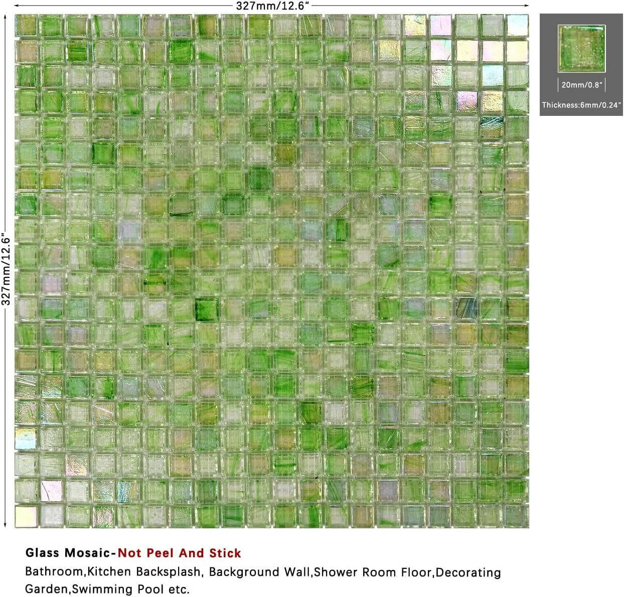 Covers 5.75 Sq.Ft Glue down Mosaic Tile – 0.4″X0.4″ Translucent Iridescent Glass