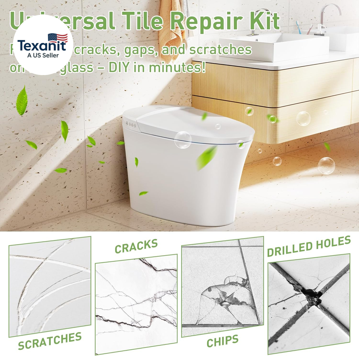 Surface Repair Kit for Tubs, Tiles, Countertops – Fixes Chips, Cracks, Scratches