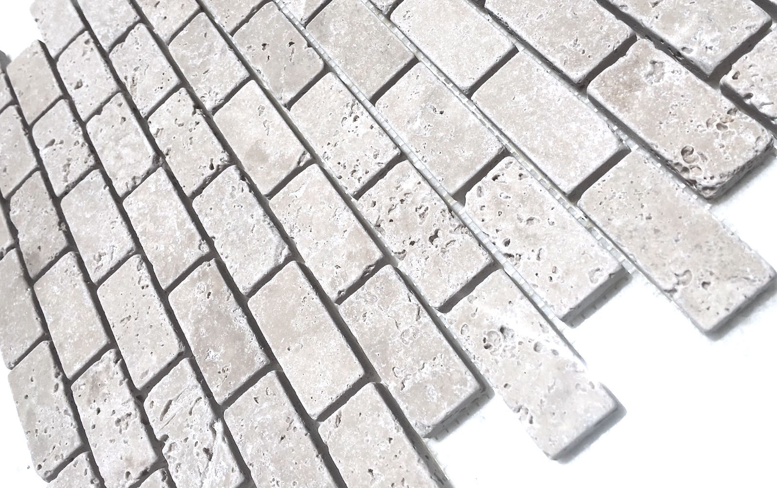 Light 1×2 Tumbled Mosaic Travertine Tile Wall and Floor Backsplash Bathroom