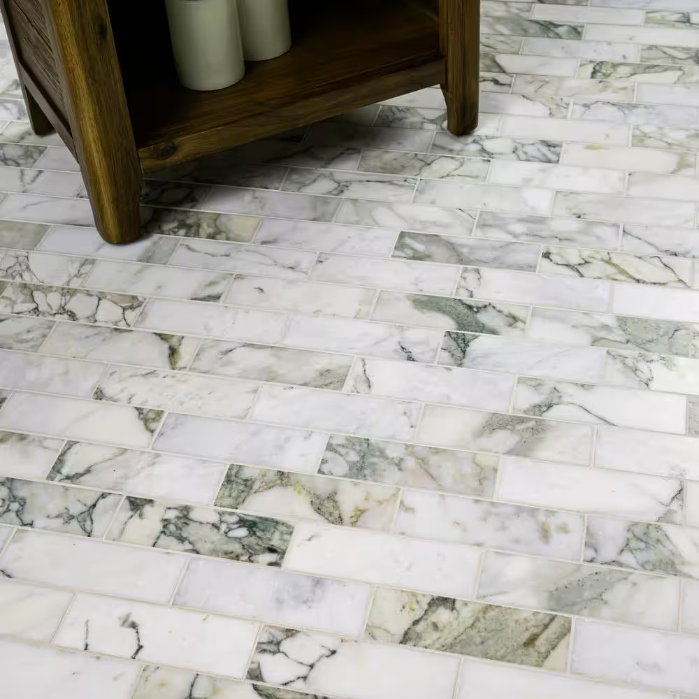Coranado Green 12 In. X 12 In. Honed Marble Mesh-Mounted Mosaic Floor and Wall T