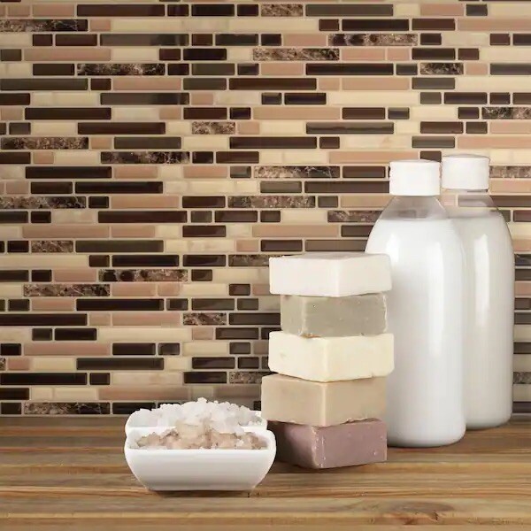 10.06 x 10 in. Bellagio Keystone Brown Self-adhesive Vinyl Peel and Stick Tile
