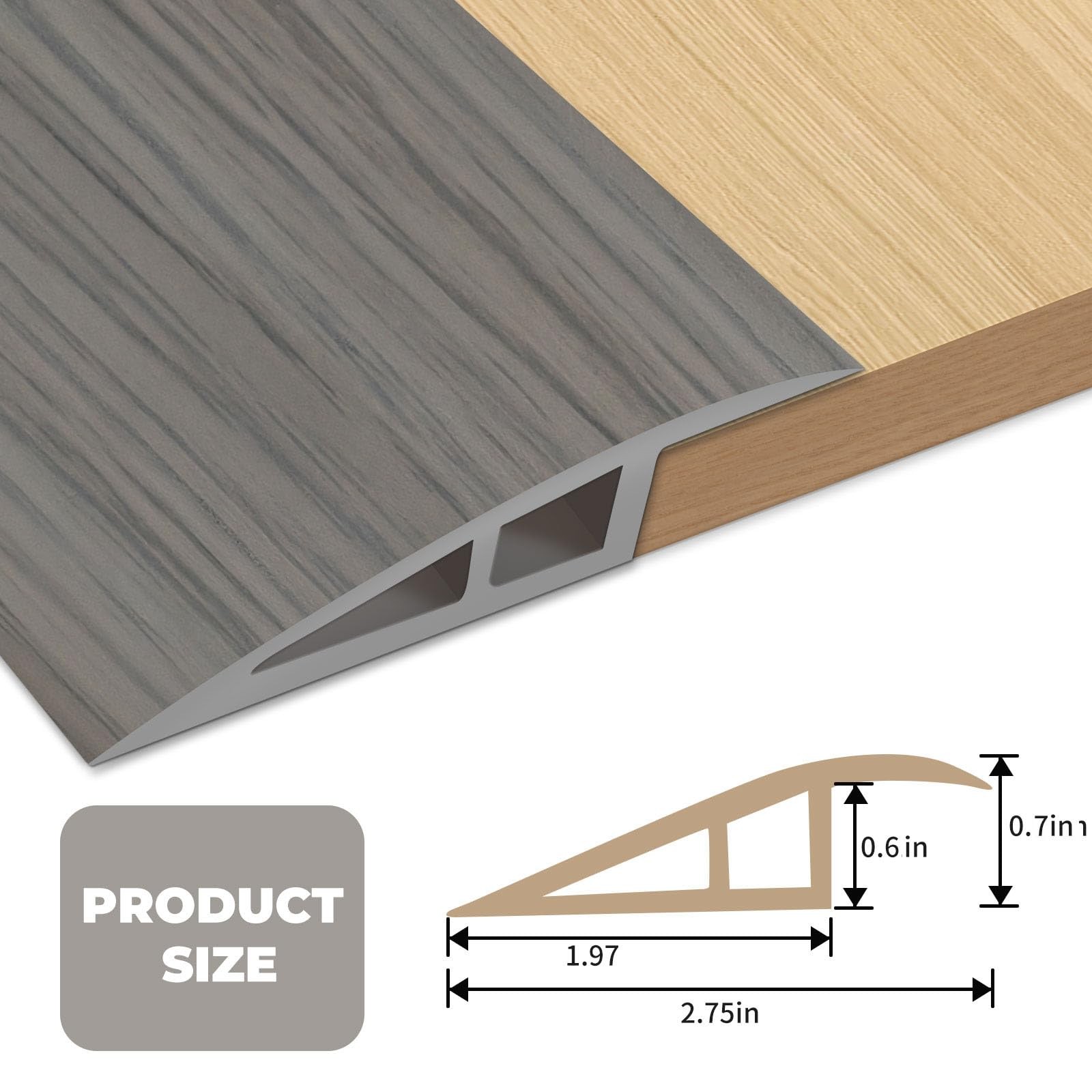 Door Threshold Ramp Floor Transition Strip 0.6” (H) 72”(L), Wood Grain Gray