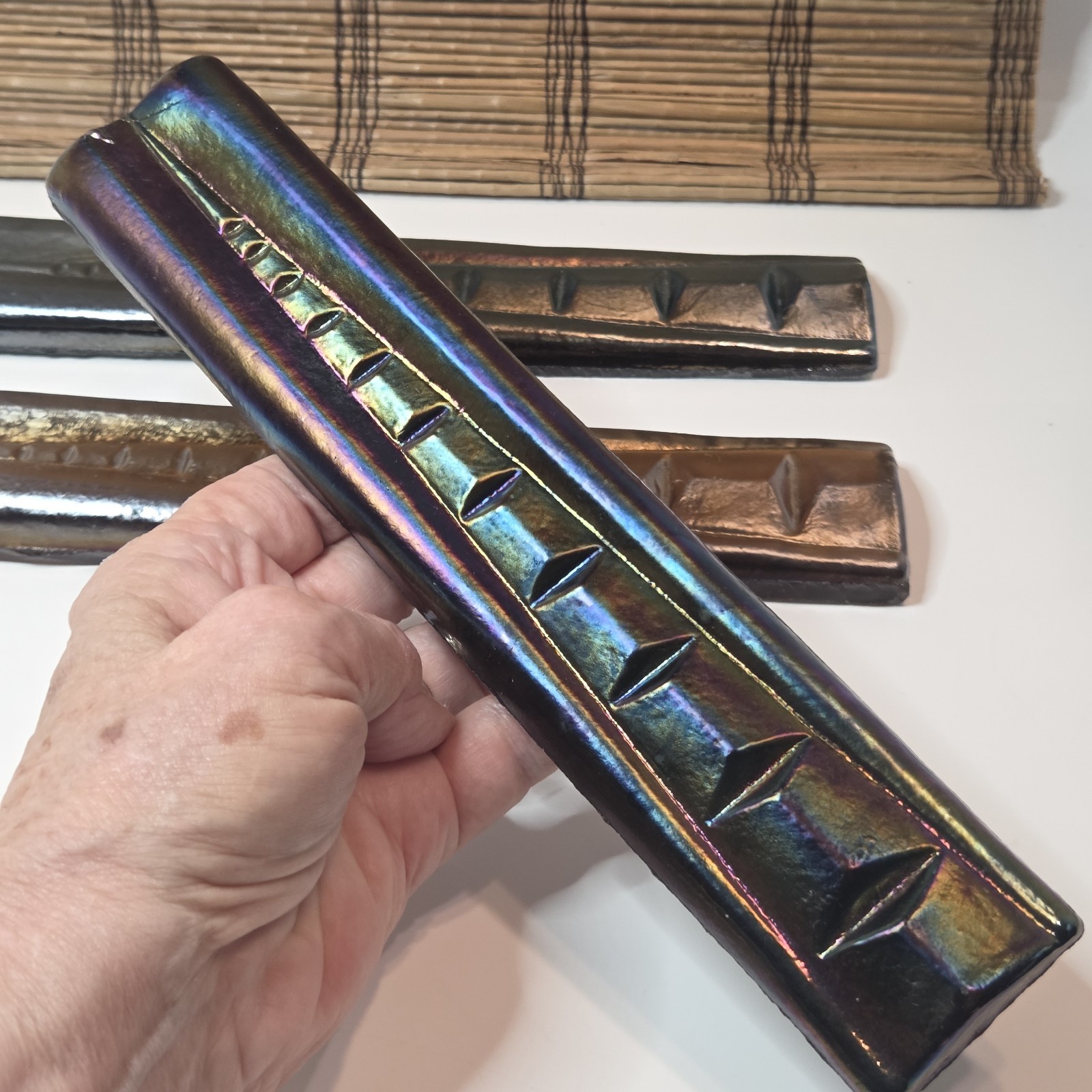 Oceanside Glass Tiles (6) Iridescent Vanishing Point Liner Crafting/Glasswork