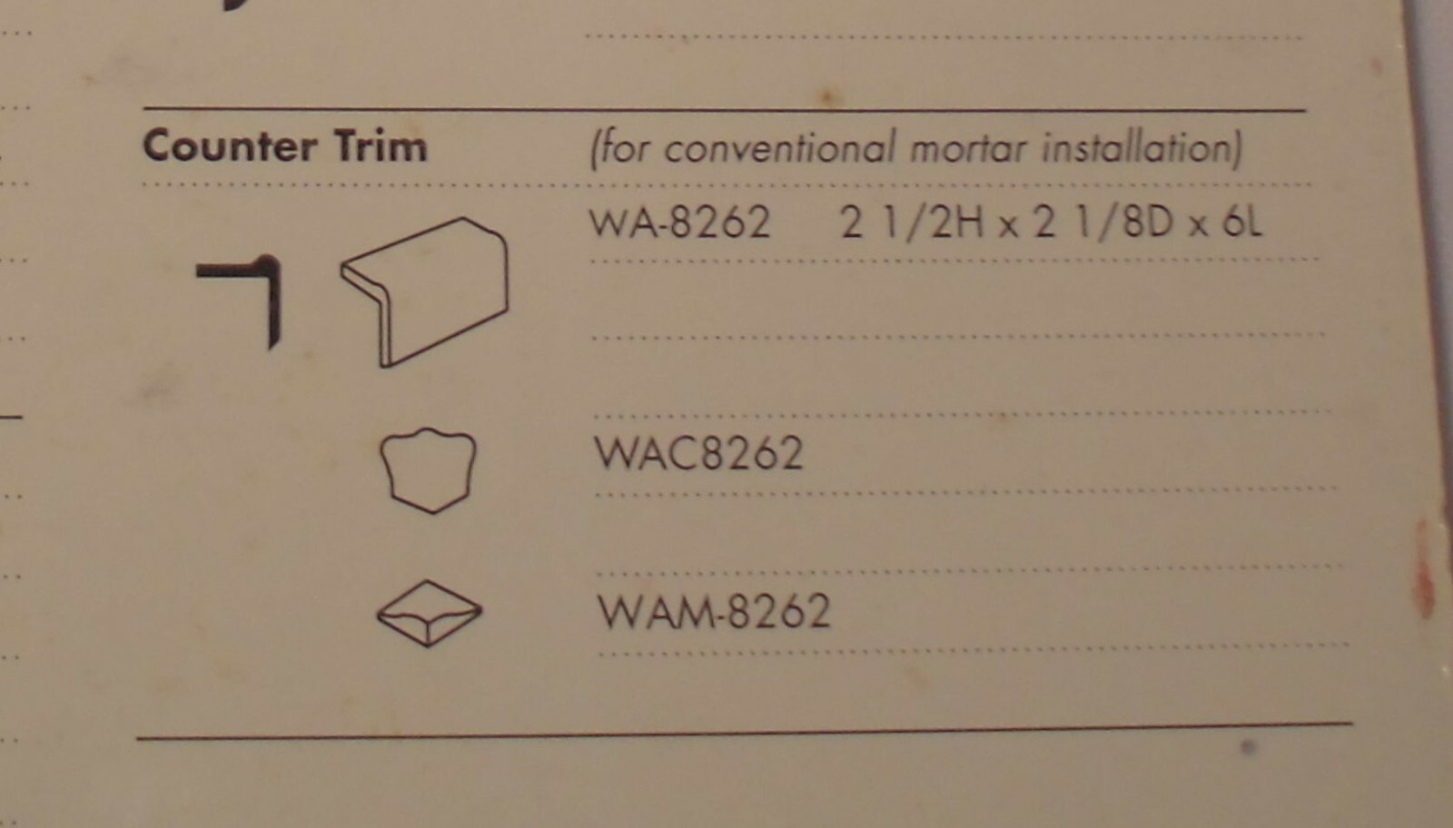 1 pc. Daltile *Matte Gray – Steel* V Cap Ceramic Trim Tile; Counter Top Edging