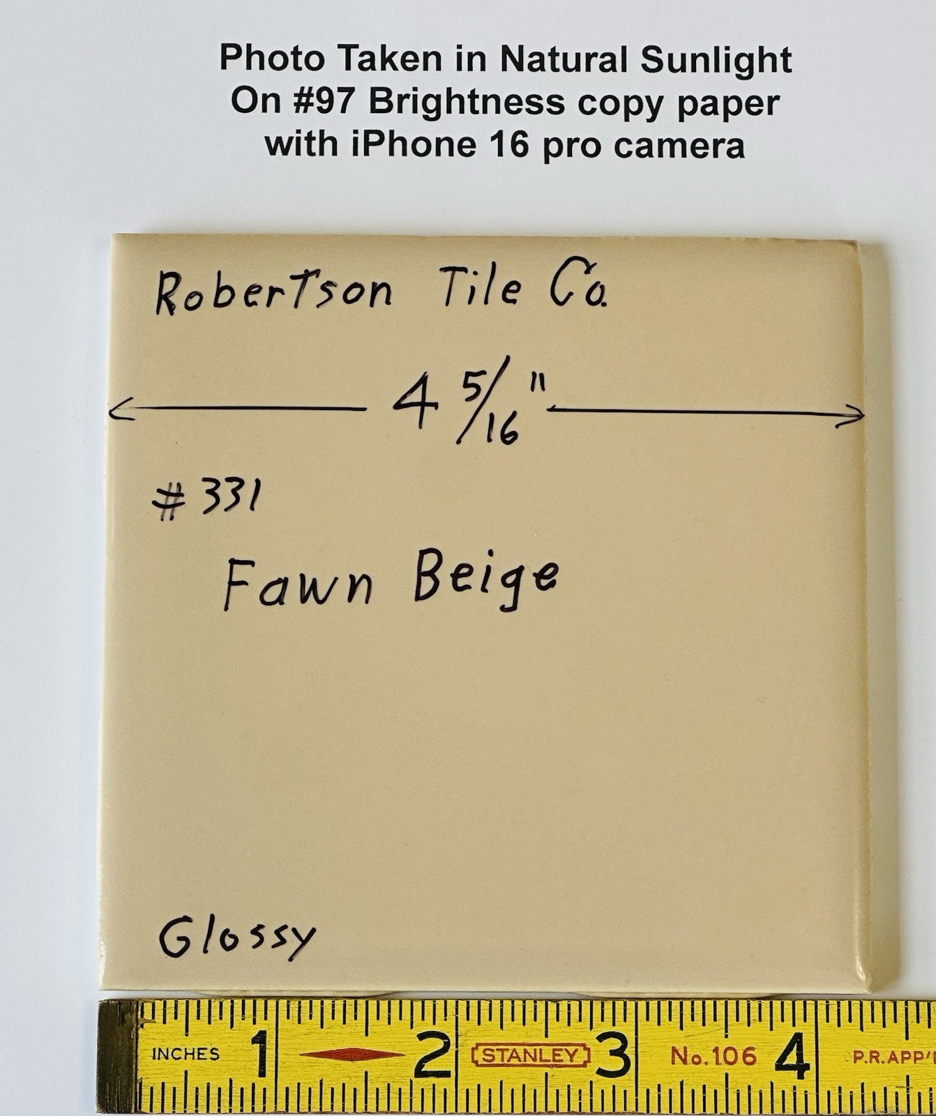 1 pc. Fawn Beige: 4-5/16″ Glossy Ceramic Tile, by Robertson Tile Co. light brown